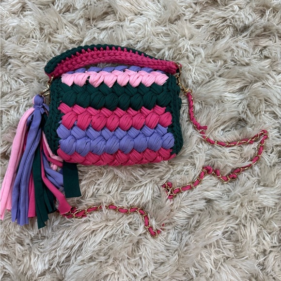 Multicolor Woven Crochet Crossbody Handbag boho chic tassel - Picture 6 of 7